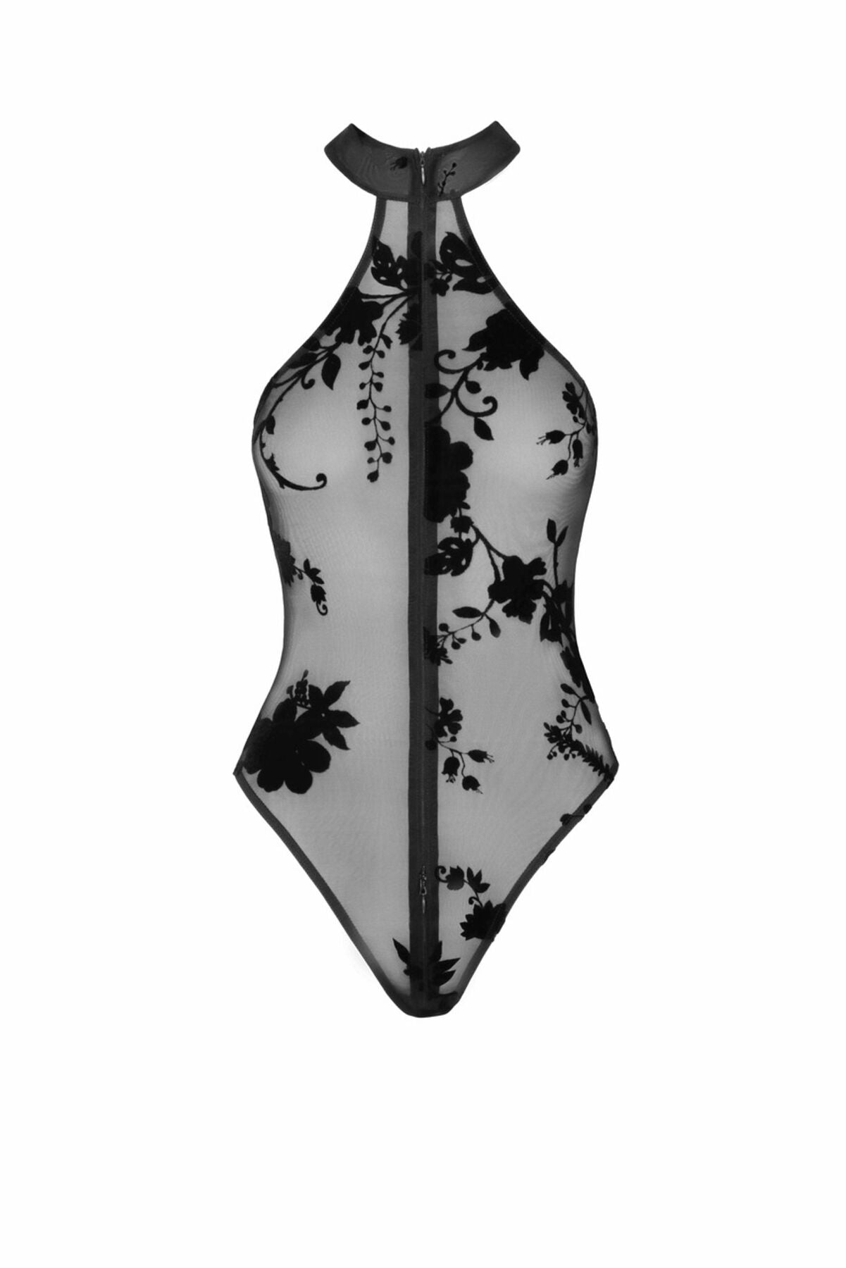 Noir Handmade (Польща) Боді Noir Handmade F314 Ego, 3XL, black, сітка, халтер, високі вирізи, блискавка по всій довжині
