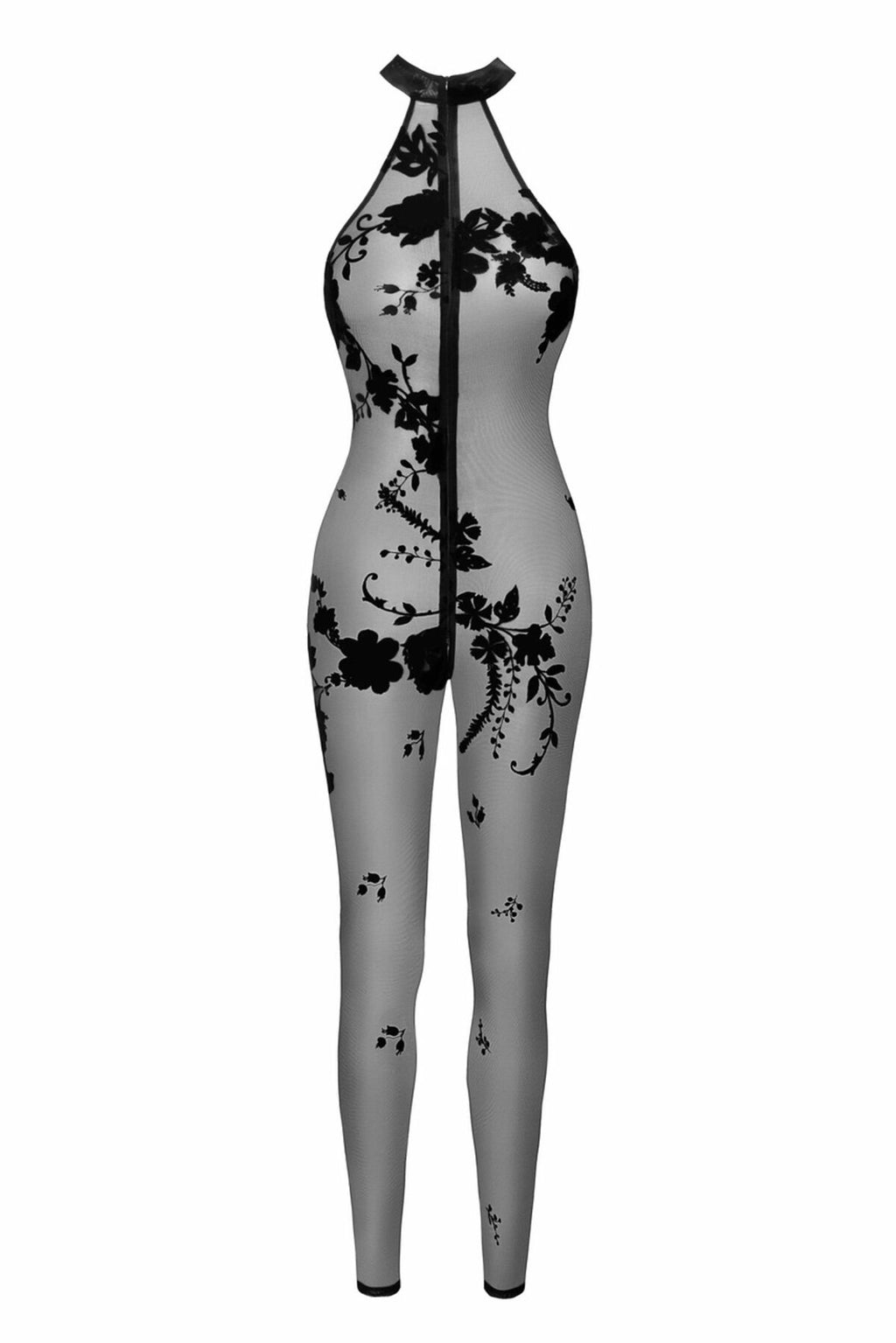 Noir Handmade (Польща) Бодістокінг Noir Handmade F315 Ego, 3XL, black, прозорий, верх халтер, блискавка на все тіло