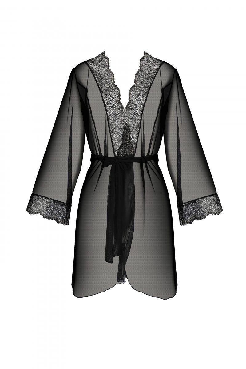 Passion (Польща) Пеньюар Passion AMBERLY PEIGNOIR black, XXL/XXXL, пояс у комплекті