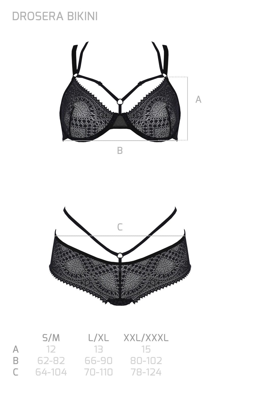 Passion (Польща) Комплект Passion DROSERA BIKINI black, S/M, бюстгальтер і трусики-кюлоти