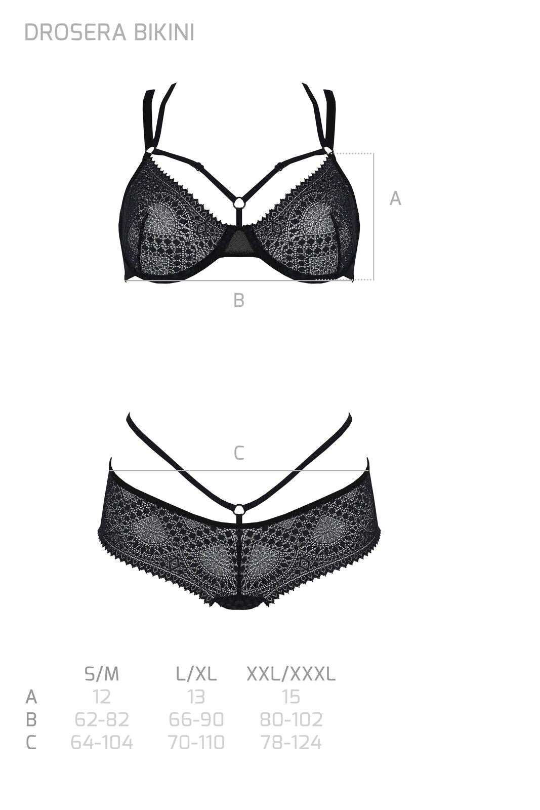 Passion (Польща) Комплект Passion DROSERA BIKINI black, S/M, бюстгальтер і трусики-кюлоти