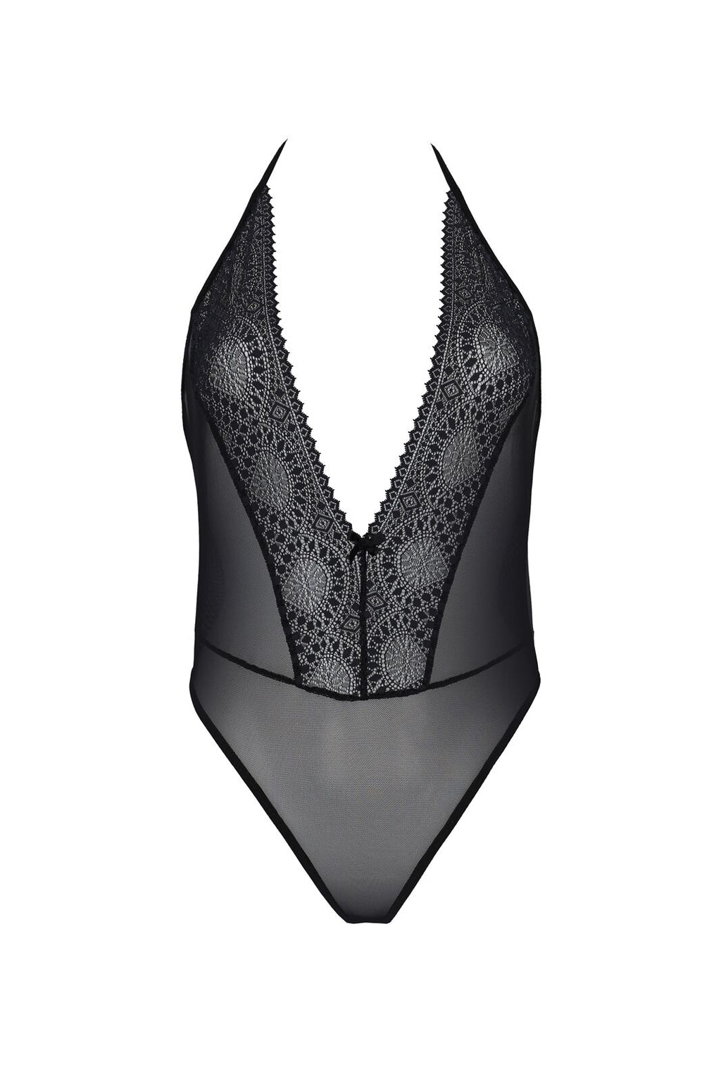 Passion (Польща) Боді Passion DROSERA BODY black, S/M, високі вирізи, верх на зав’язках
