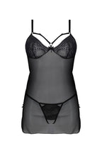 Пеньюар Passion DROSERA CHEMISE black, XXL/XXXL, мереживний ліф зі стрепами, тру