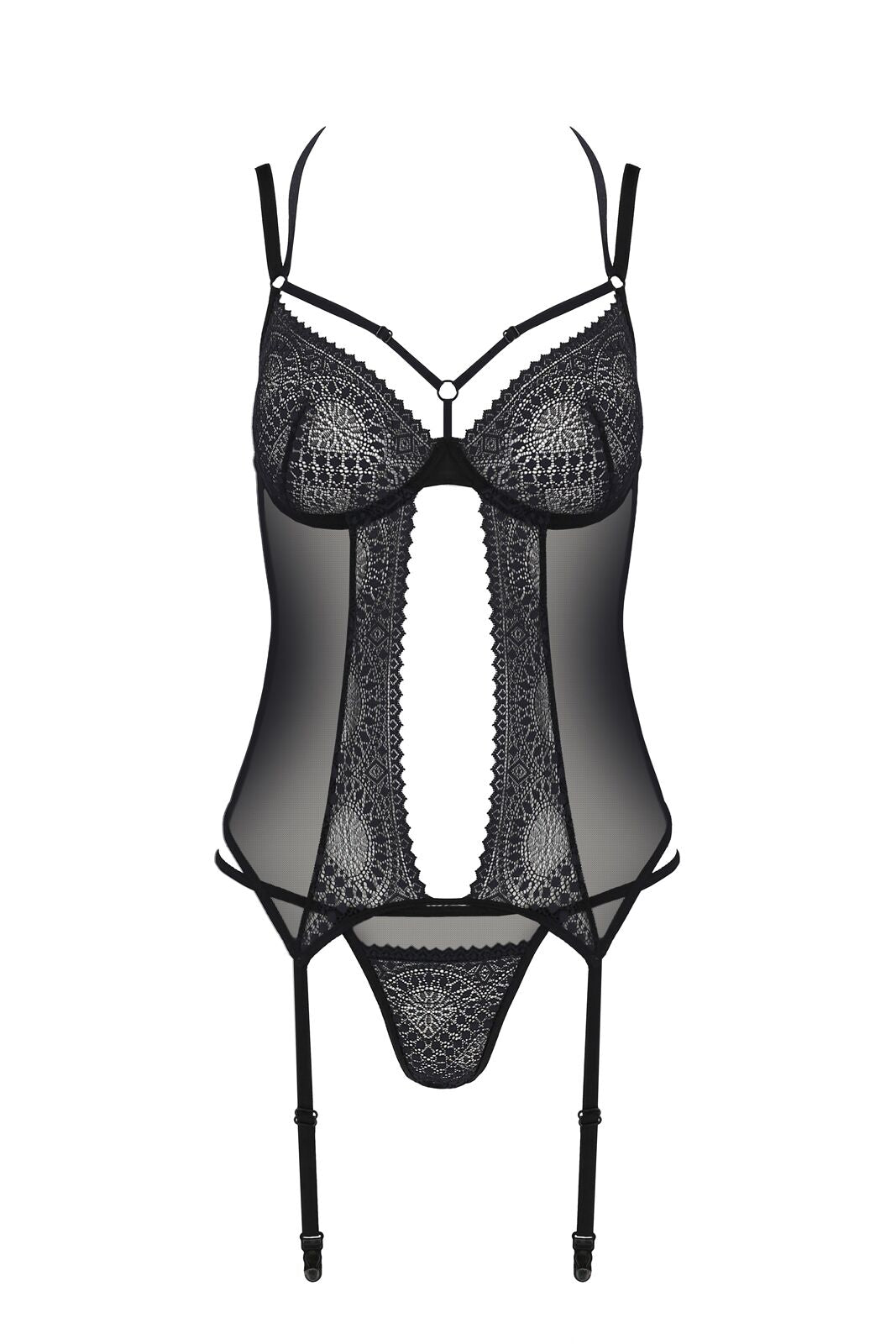 Passion (Польща) Корсет Passion DROSERA CORSET black, L/XL, з кріпленнями для панчіх, трусики в комплекті