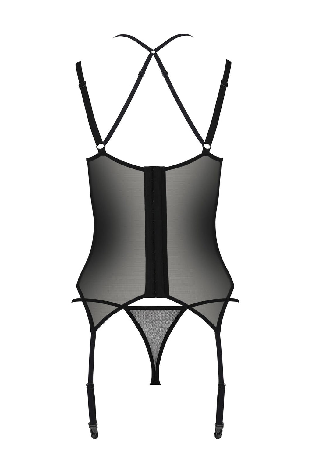 Passion (Польща) Корсет Passion DROSERA CORSET black, S/M, з кріпленнями для панчіх, трусики в комплекті