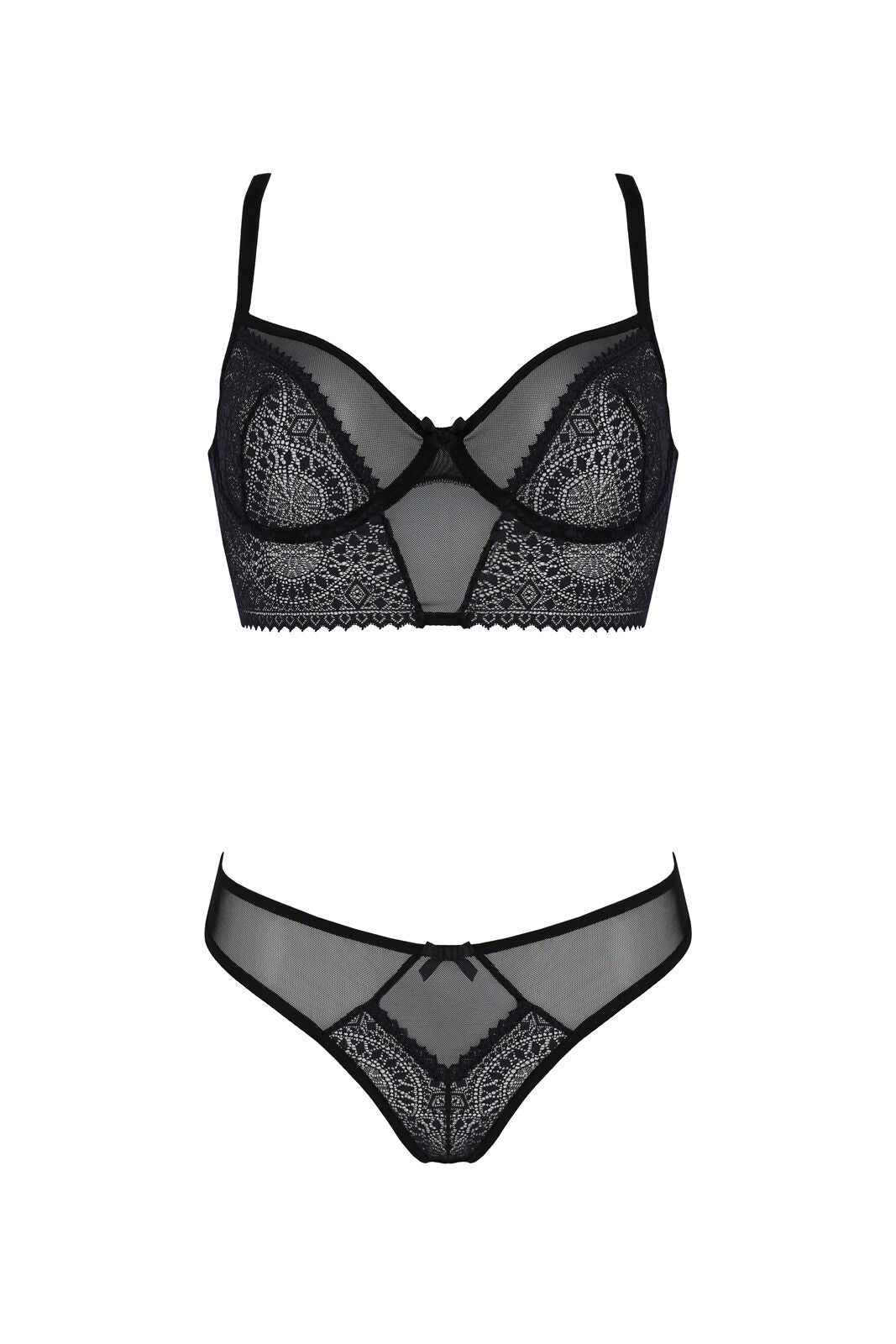 Passion (Польща) Комплект Passion DROSERA SET black, L/XL, сітка+мереживо, бюстьє та трусики танга