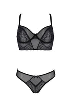 Комплект Passion DROSERA SET black S/M, сітка+мереживо, бюстьє та трусики танга