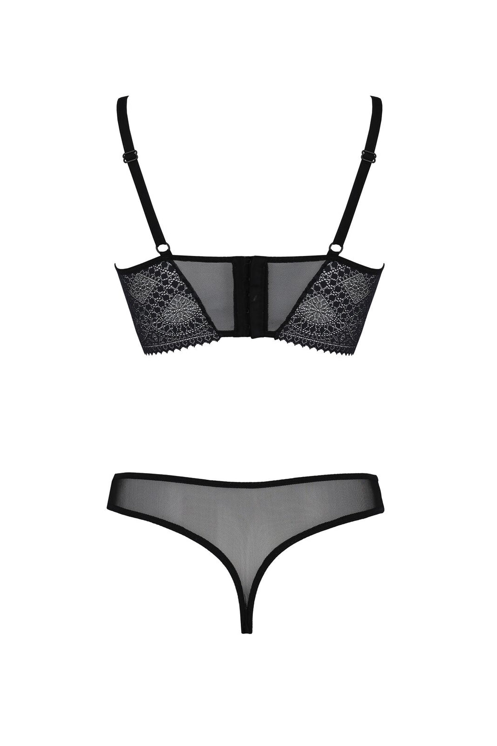 Passion (Польща) Комплект Passion DROSERA SET black, XXL/XXXL, сітка+мереживо, бюстьє та трусики танга
