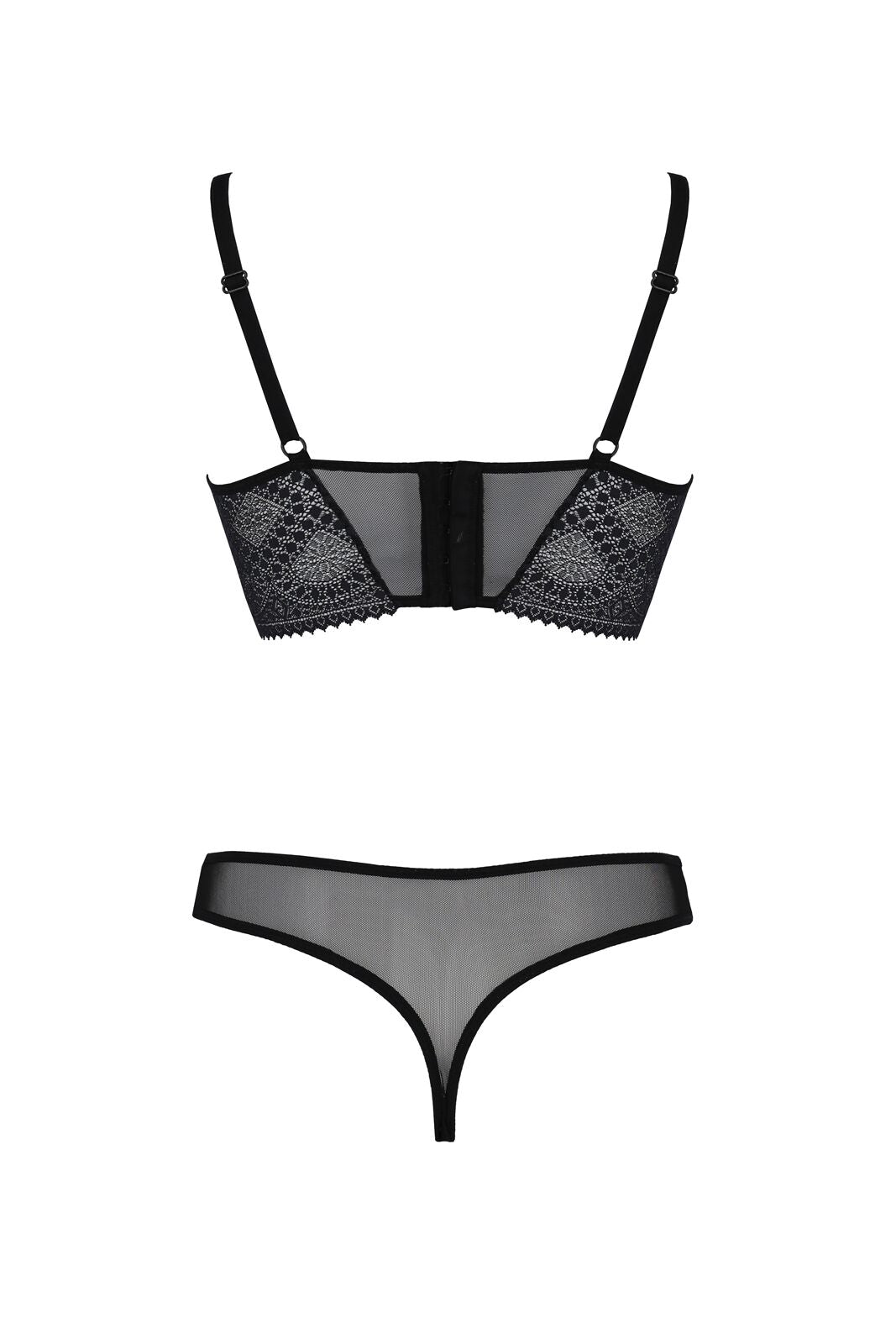 Passion (Польща) Комплект Passion DROSERA SET black, XXL/XXXL, сітка+мереживо, бюстьє та трусики танга