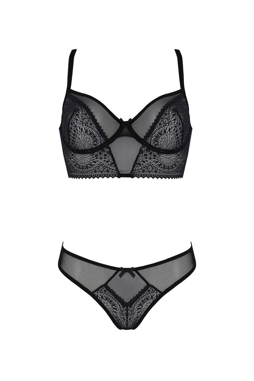 Passion (Польща) Комплект Passion DROSERA SET black, XXL/XXXL, сітка+мереживо, бюстьє та трусики танга