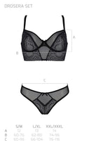 Комплект Passion DROSERA SET black, XXL/XXXL, сітка+мереживо, бюстьє та трусики 