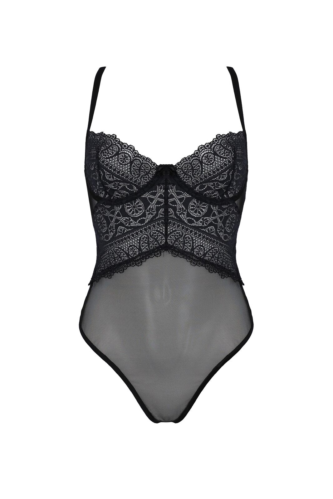 Passion (Польща) Боді Passion KERRIA BODY black, L/XL, з високими вирізами та верхом балконет