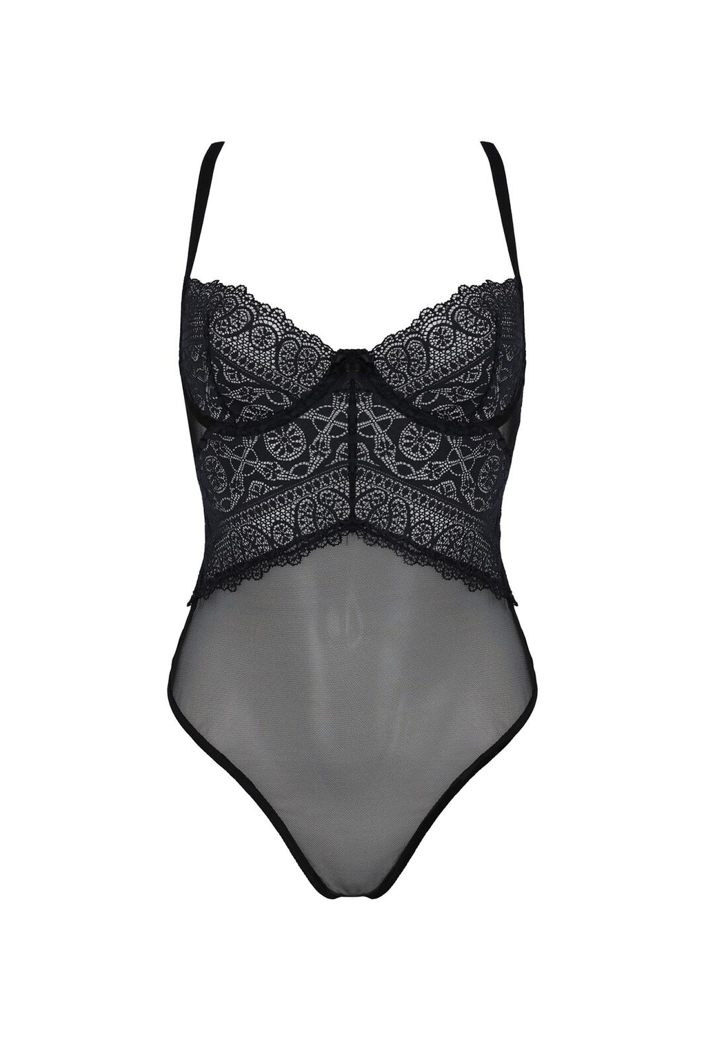 Passion (Польща) Боді Passion KERRIA BODY black, S/M, з високими вирізами та верхом балконет