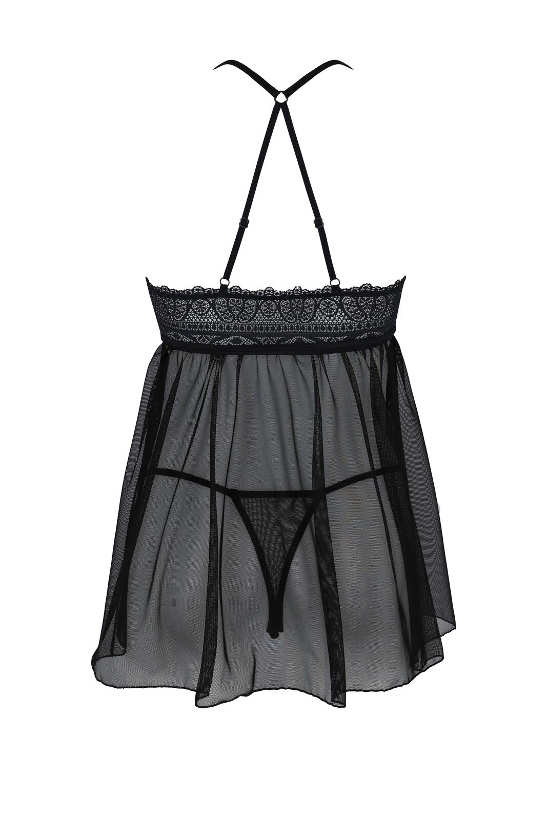 Passion (Польща) Пеньюар Passion KERRIA CHEMISE black, S/M, мереживний верх, трусики в комплекті