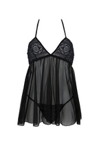 Пеньюар Passion KERRIA CHEMISE black, XXL/XXXL, мереживний верх, трусики в компл