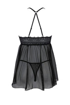 Пеньюар Passion KERRIA CHEMISE black, XXL/XXXL, мереживний верх, трусики в компл