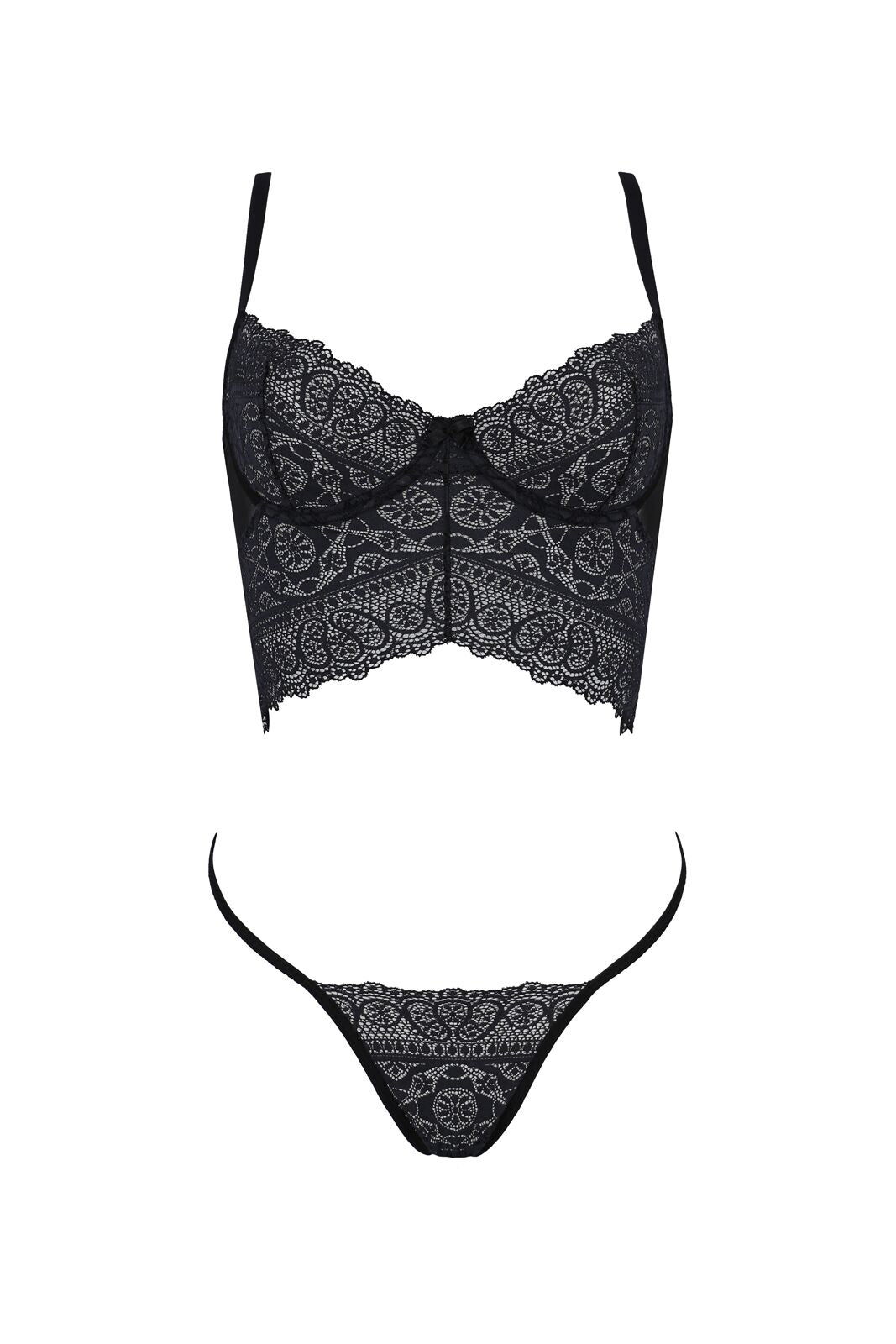 Passion (Польща) Комплект Passion KERRIA SET black, L/XL, сітка+мереживо, бюстьє та стрінги