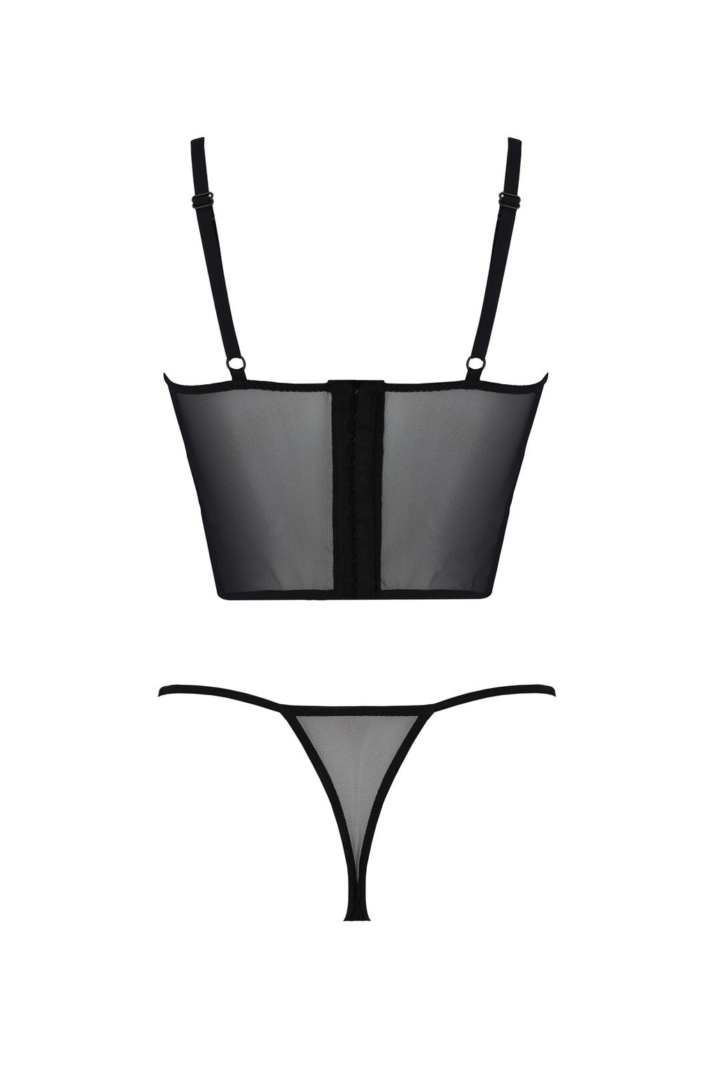 Passion (Польща) Комплект Passion KERRIA SET black, S/M, сітка+мереживо, бюстьє та стрінги