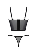Комплект Passion KERRIA SET black, S/M, сітка+мереживо, бюстьє та стрінги