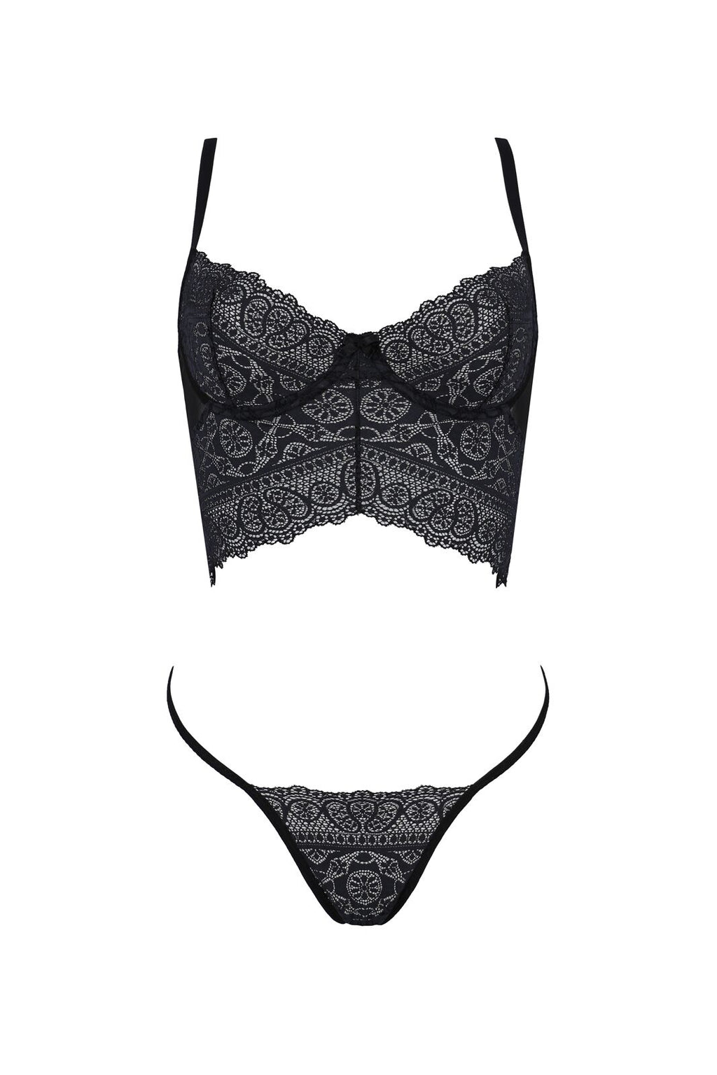 Passion (Польща) Комплект Passion KERRIA SET black, S/M, сітка+мереживо, бюстьє та стрінги