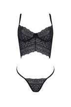 Комплект Passion KERRIA SET black, S/M, сітка+мереживо, бюстьє та стрінги