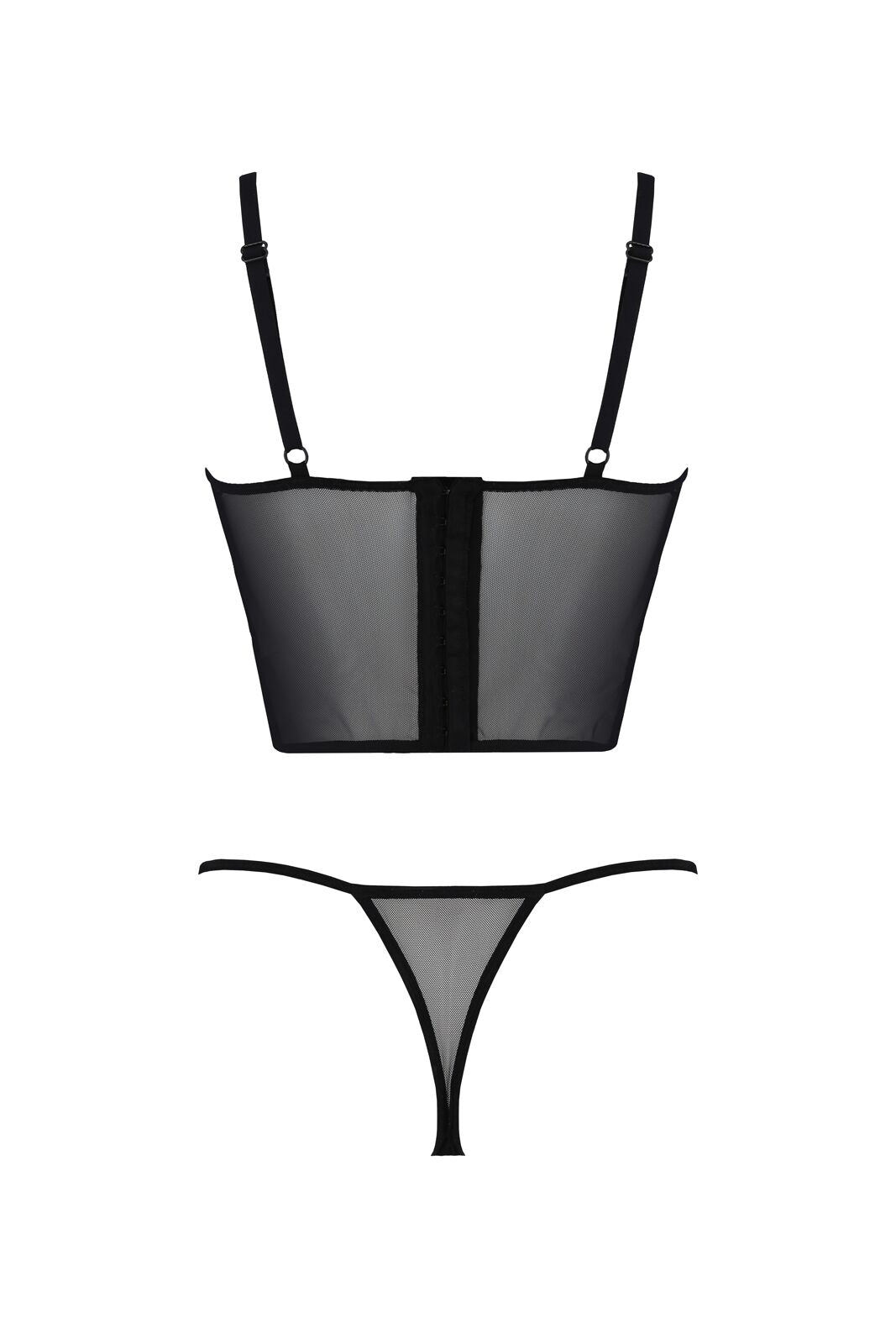 Passion (Польща) Комплект Passion KERRIA SET black, XXL/XXXL сітка+мереживо, бюстьє та стрінги