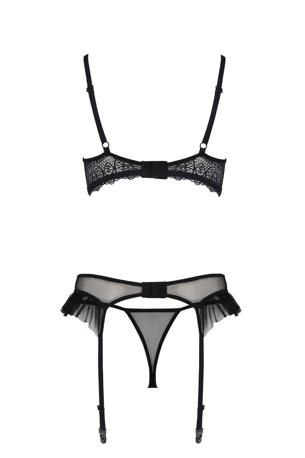 Passion (Польща) Комплект Passion KERRIA SET WITH OPEN BRA black, L/XL, бюстгальтер з відкритою чашкою, стрінги, пояс для панчіх