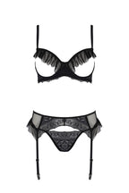 Комплект Passion KERRIA SET WITH OPEN BRA, бюстгальтер з відкритою чашкою, стрінги, пояс для панчіх