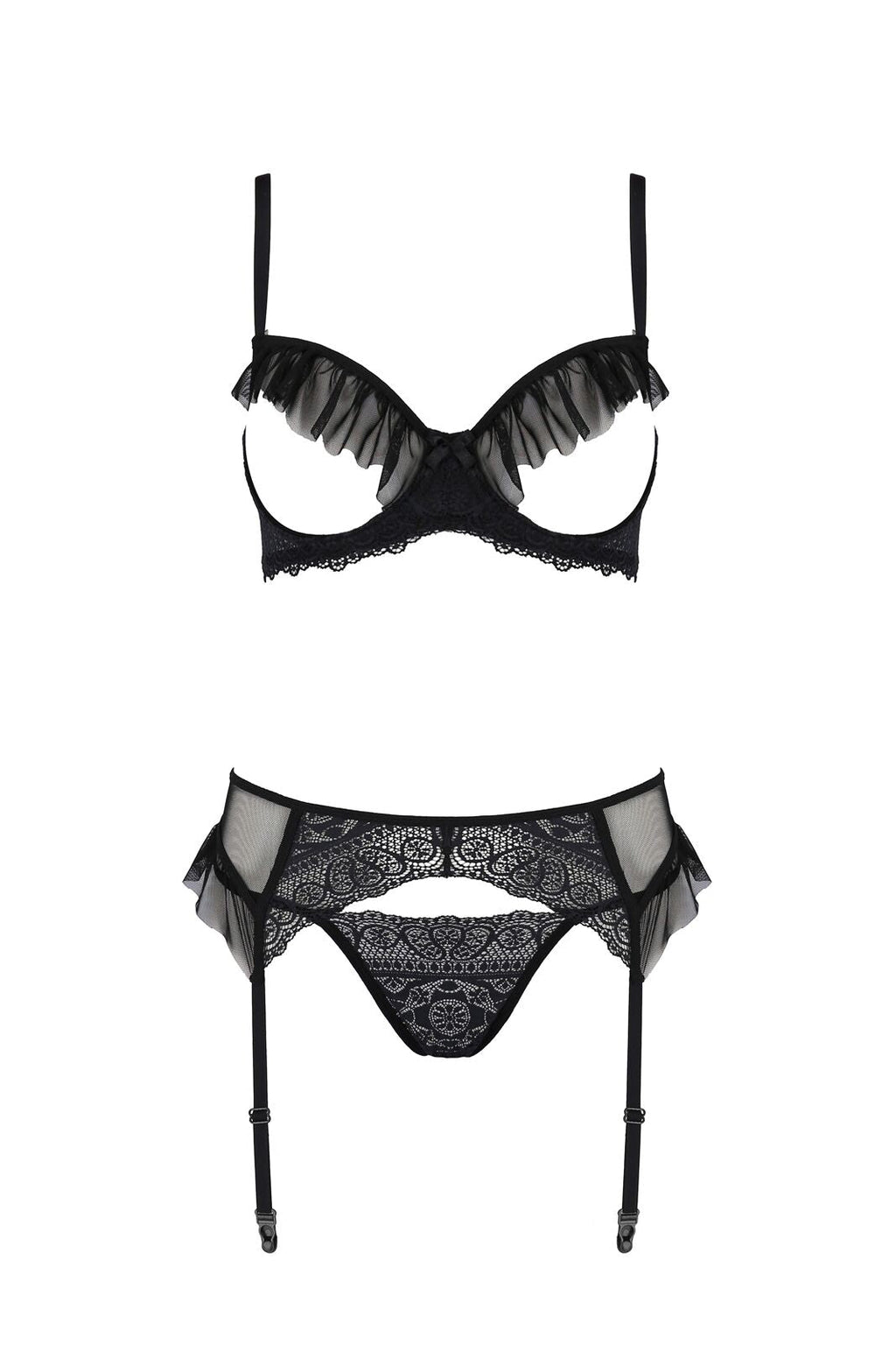 Комплект Passion KERRIA SET WITH OPEN BRA black, XXL/XXXL, бюстгальтер з відкрит