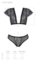 Комплект Passion LEAFA BIKINI black S/M, бюстгальтер-топ з рукавчиками, стрінги-