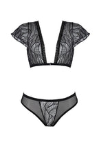 Комплект Passion LEAFA BIKINI, бюстгальтер-топ з рукавчиками, стрінги-шортики з вирізом