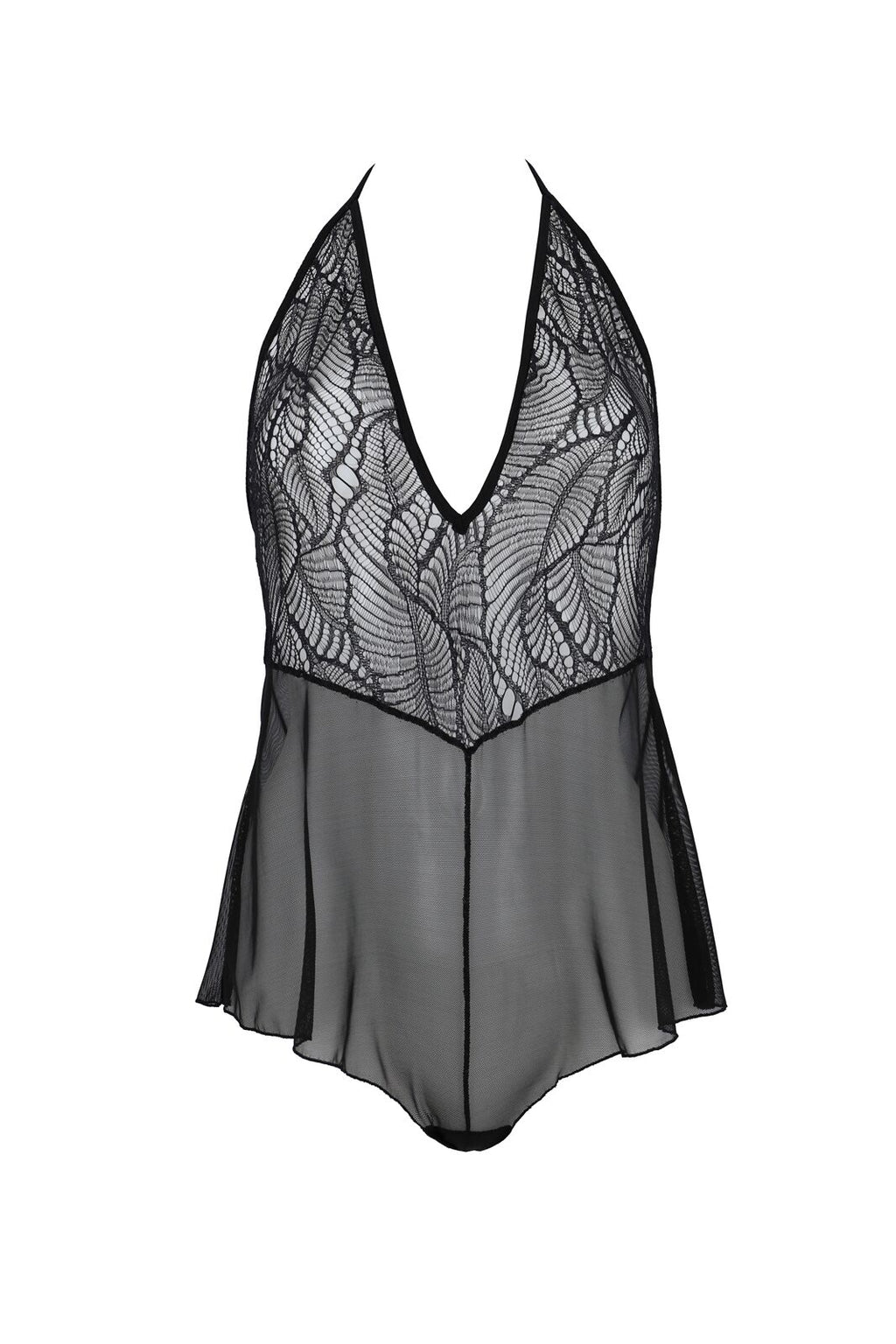 Passion (Польща) Боді Passion LEAFA BODY black, L/XL, на зав'язках, м'яка чашка, низ у вигляді шортиків