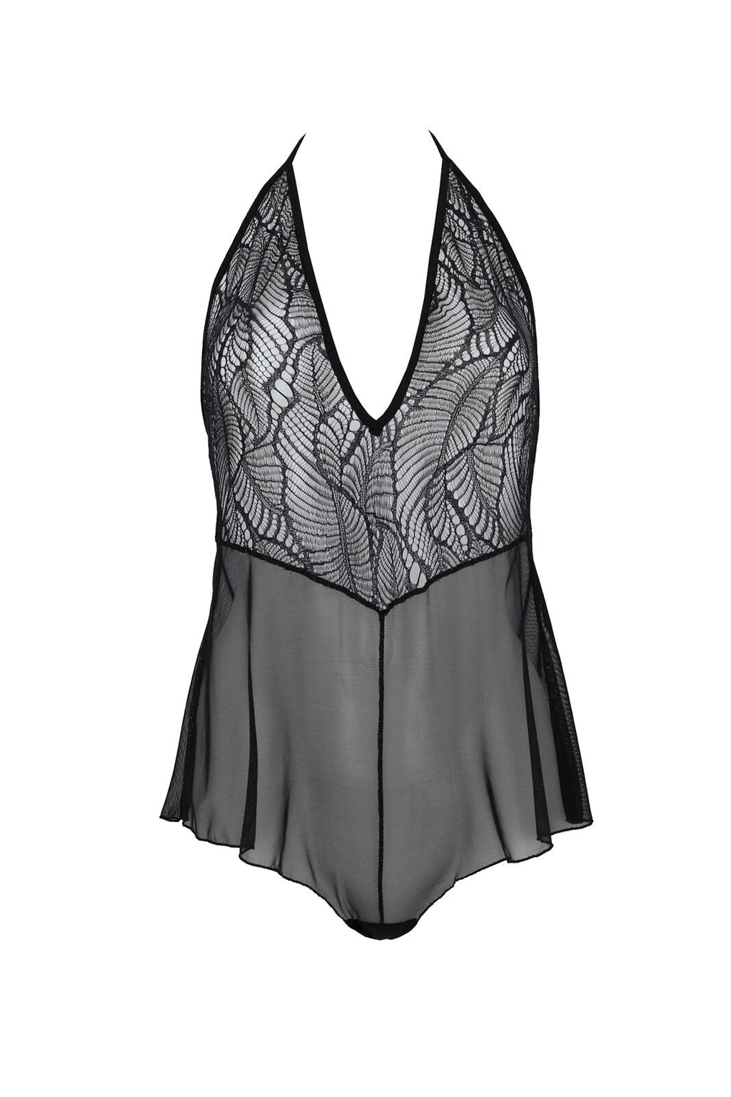 Боді Passion LEAFA BODY black S/M, на зав'язках, м'яка чашка, низ у вигляді шорт