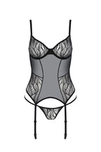 Корсет Passion LEAFA CORSET black L/XL, м'які чашки, затискачі для панчіх, стрін