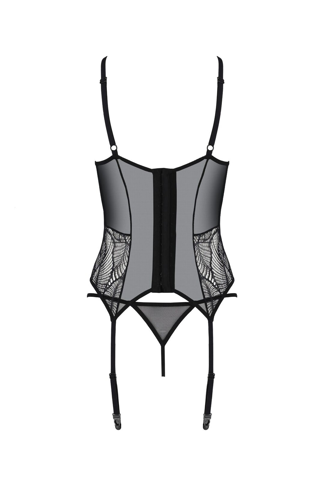 Passion (Польща) Корсет Passion LEAFA CORSET black L/XL, м'які чашки, затискачі для панчіх, стрінги в комплекті