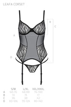 Корсет Passion LEAFA CORSET black, XXL/XXXL, м'які чашки, затискачі для панчіх, 