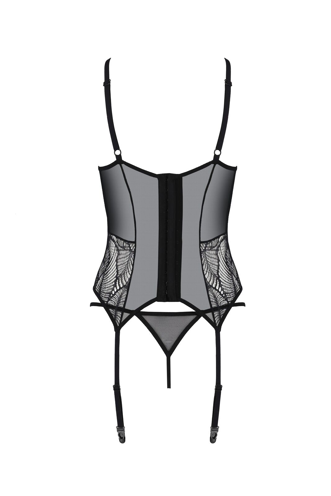 Passion (Польща) Корсет Passion LEAFA CORSET black, XXL/XXXL, м'які чашки, затискачі для панчіх, стрінги в комплекті