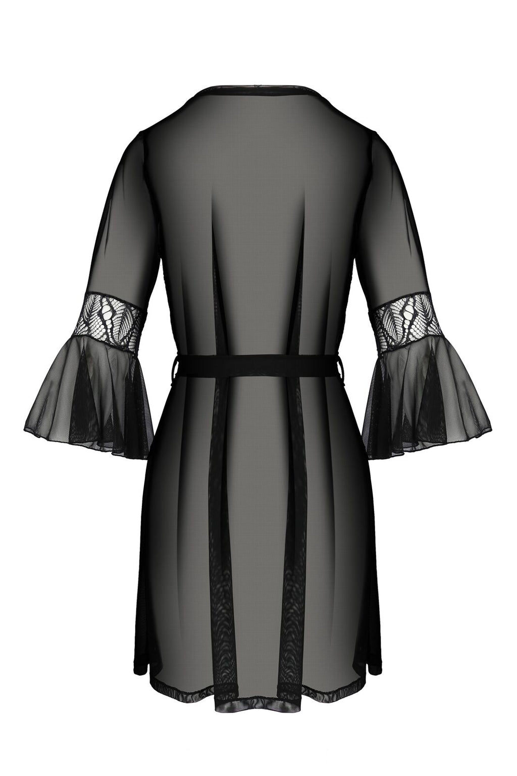 Passion (Польща) Пеньюар Passion LEAFA PEIGNOIR black, L/XL, довжина трохи вище коліна, широкі рукави, зав'язується на пояс