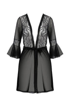 Пеньюар Passion LEAFA PEIGNOIR black S/M, довжина трохи вище коліна, широкі рука