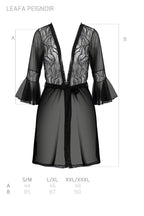 Пеньюар Passion LEAFA PEIGNOIR black S/M, довжина трохи вище коліна, широкі рука