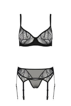 Комплект Passion LEAFA SET black, L/XL, мереживо+сітка, бюстгальтер на кісточках