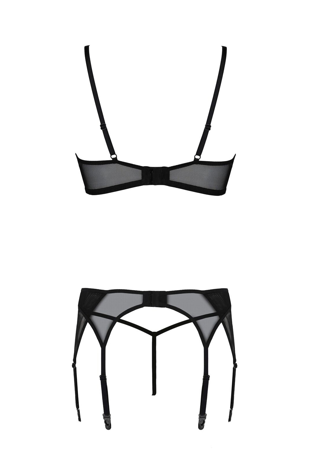 Комплект Passion LEAFA SET black S/M, мереживо+сітка, бюстгальтер на кісточках, 