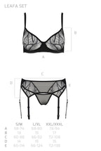 Комплект Passion LEAFA SET, мереживо+сітка, бюстгальтер на кісточках, стрінги, пояс для панчіх