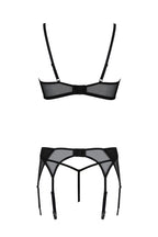 Комплект Passion LEAFA SET, мереживо+сітка, бюстгальтер на кісточках, стрінги, пояс для панчіх
