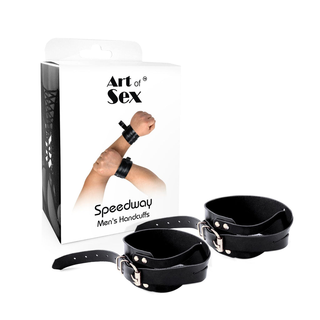 Чоловічі шкіряні наручники Art of Sex - Man Handcuffs Speedway XS-M, колір чорни