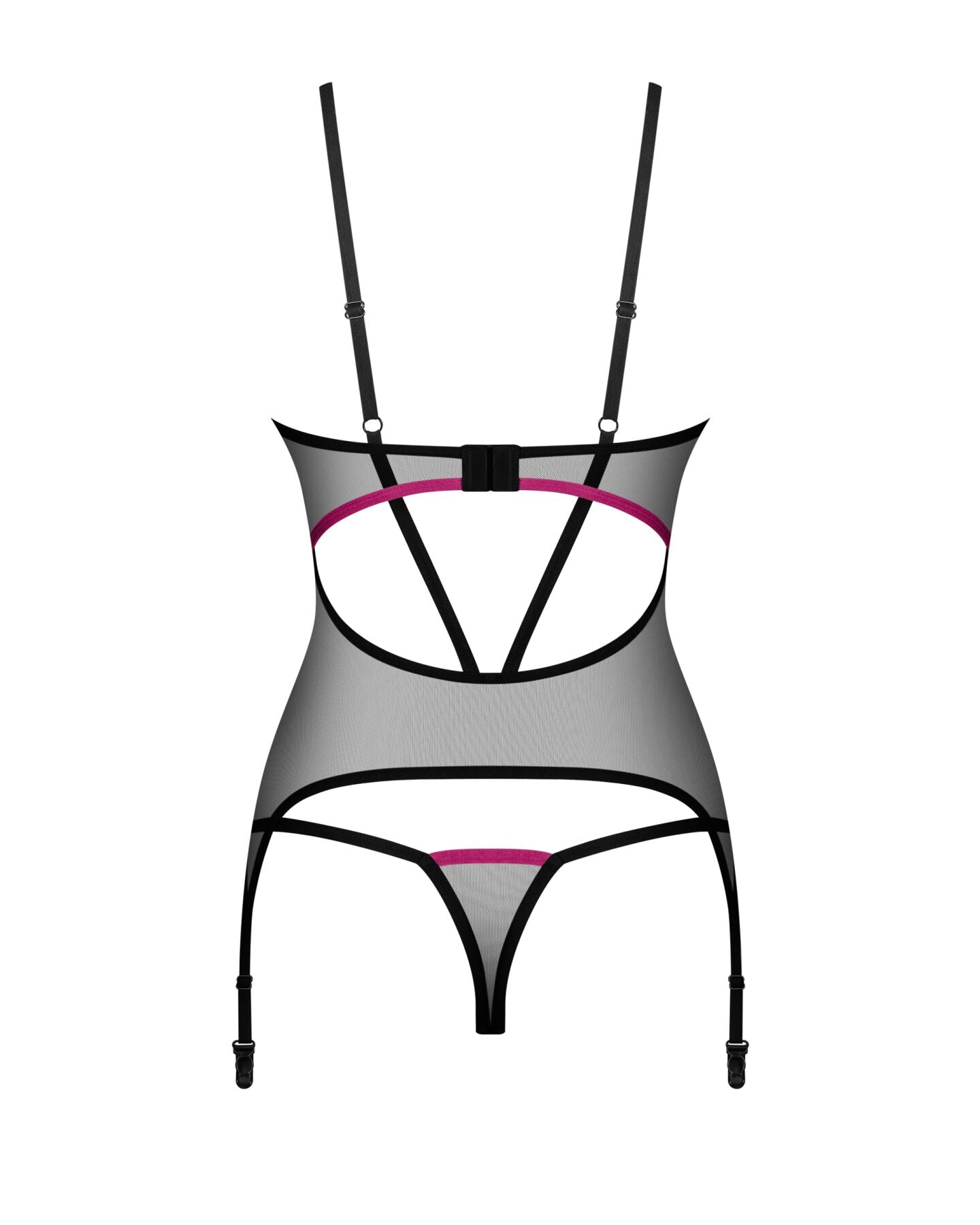 Obsessive (Польща) Корсет Obsessive Novenes corset & thong, XS/S, прозорий, відкрита спина, стрінги в комплекті