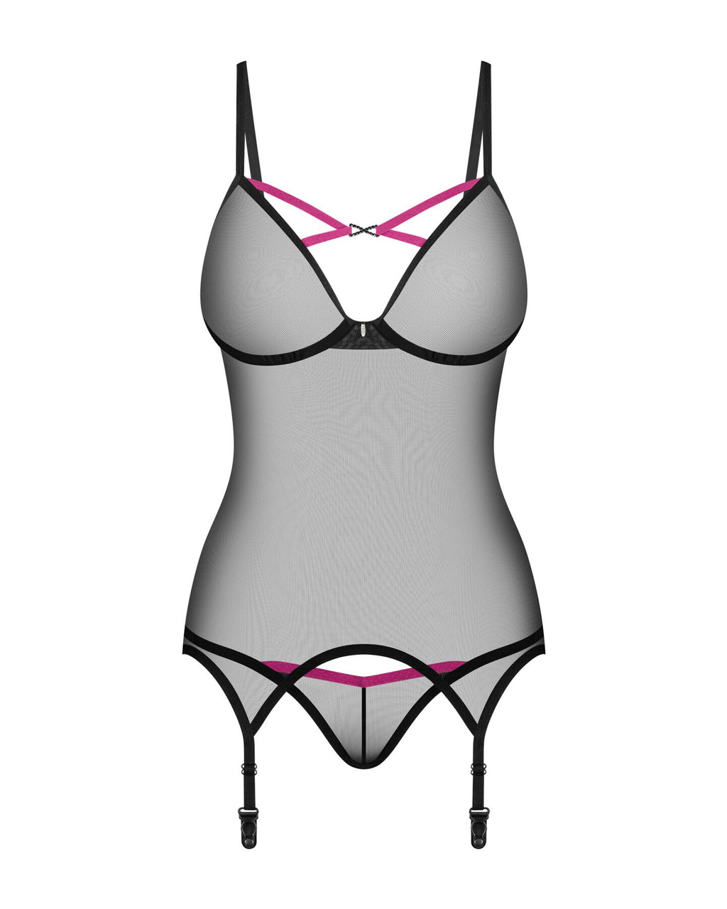 Obsessive (Польща) Корсет Obsessive Novenes corset & thong, XS/S, прозорий, відкрита спина, стрінги в комплекті