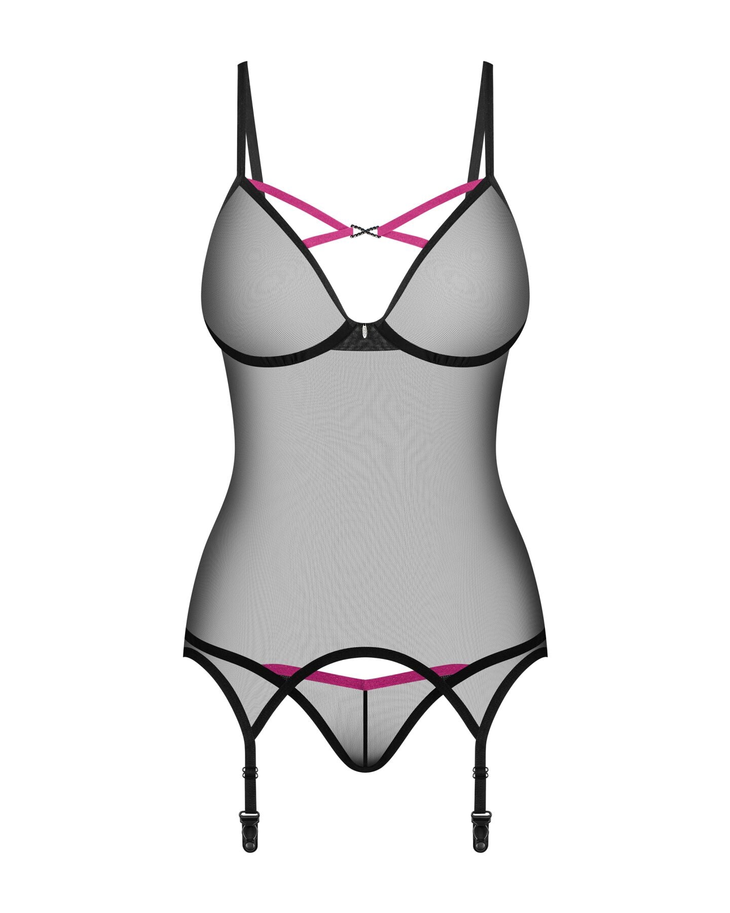 Obsessive (Польща) Корсет Obsessive Novenes corset & thong, M/L, прозорий, відкрита спина, стрінги в комплекті