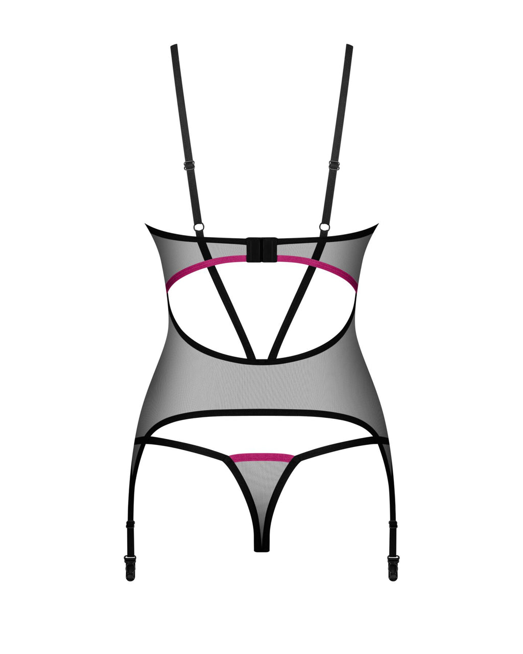 Obsessive (Польща) Корсет Obsessive Novenes corset & thong, M/L, прозорий, відкрита спина, стрінги в комплекті