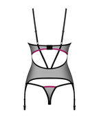 Корсет Obsessive Novenes corset & thong, XL/2XL, прозорий, відкрита спина, стрінги в комплекті